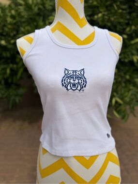 White Ribbed Tank Top with Navy Wildcat Logo
